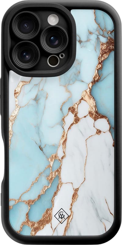 Casimoda® hoesje - Geschikt voor iPhone 16 Pro - Marmer Lichtblauw - Effen telefoonhoesje met lensbescherming - Siliconen/TPU - Backcover - Blauw