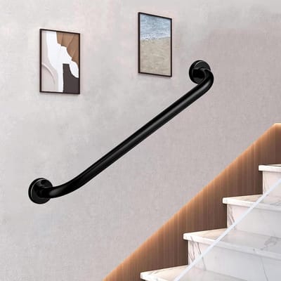 Trapleuning Set - Wandsteunen - Veilige Trappen - Roestvrij Staal - 150 cm - Zwart