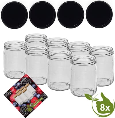 Inmaakpotten 500 ml met twist-off deksel (zwart) 8 stuks