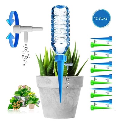 Druppelsysteem - Plant Watergever - Automatisch bewateringsapparaat - Instelbare waterstroom (0-60 seconden) - Tot 15 dagen autonoom bewateren - Compatibel met frisdrankflessen - Duurzaam ABS plastic