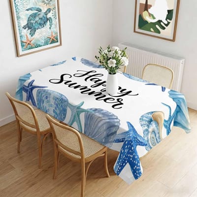 Couronne de fleurs du Jour de l'Indépendance Nappe rectangulaire imperméable Fleur étoile rouge bleue Drapeau USA Housse de table pour dîner cuisine 90x140cm