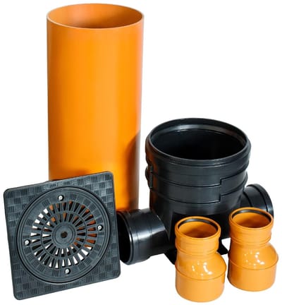 Rioolsysteem Set - Inspectie Schacht - Ondergrondse Drainage - Robuust PVC Materiaal - DN 315 - Zwart Oranje