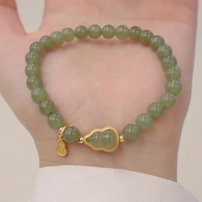 Klassieke Natuurlijke An Jade Groene Kalebas Kralen Armband Voor Vrouwen Vrouwelijk Fris Licht Luxe Armbanden Feest Sieraden Cadeau 17-20cm gray