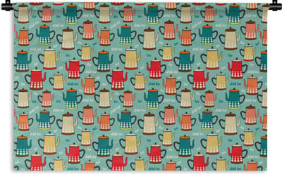 Wandkleed - Wanddoek - Patronen - Thee - Theepot - Vintage - 180x120 cm - Wandtapijt