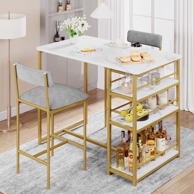 Eetkamerset - Kleine tafel - Wonen & keuken - Met opbergruimte - Voor 2 personen - Goud marmer