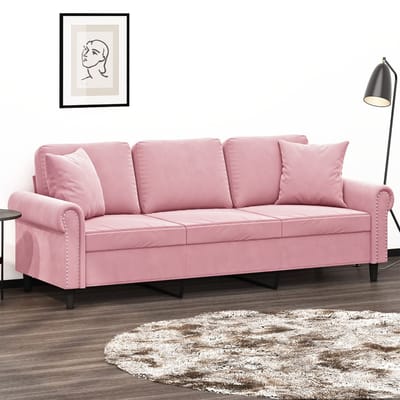 vidaXL - Driezitsbank - met - sierkussens - 180 - cm - fluweel - roze