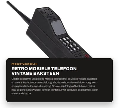 Dailygoods- Mobiele Telefoon Retro - Vintage Baksteen Ornament - Decoratie Woonkamer - Simulatie Fotografie - Gestileerde Decoraties - Zwart