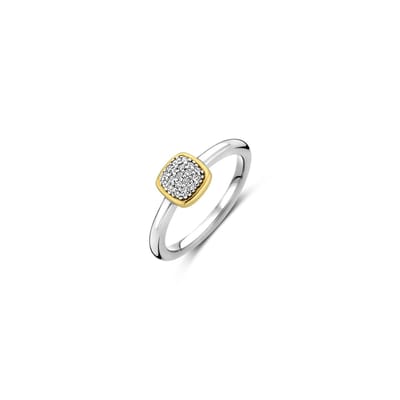TI SENTO Dames Ring - 925 zilver - Zirkonia met geel verguld - Maat 18.50 mm / maat 58 - 12353ZY
