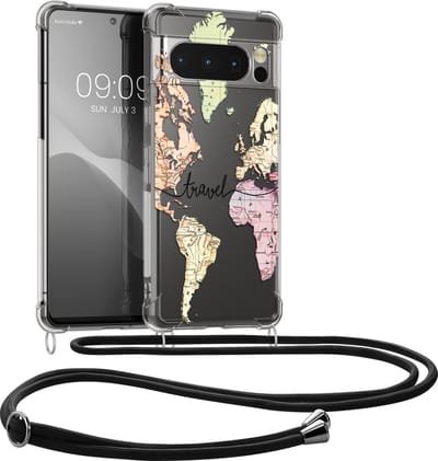 kwmobile telefoonhoesje geschikt voor Google Pixel 8 Pro - Hoesje met telefoonkoord - Back cover voor smartphone - Case in zwart / meerkleurig / transparant