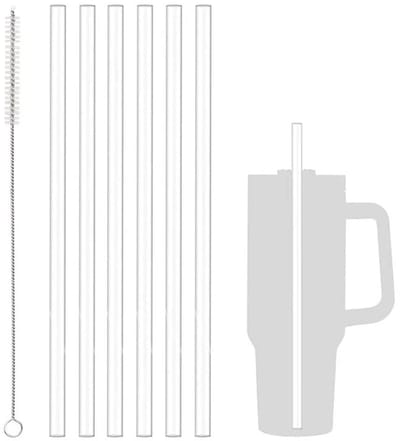 6 herbruikbare rietjes - compatibel met Stanley Adventure Travel Mugs - dikke rietjes - compatibel met Stanley 20/30/40 oz mokken - transparante rietjes - inclusief reinigingsborstel