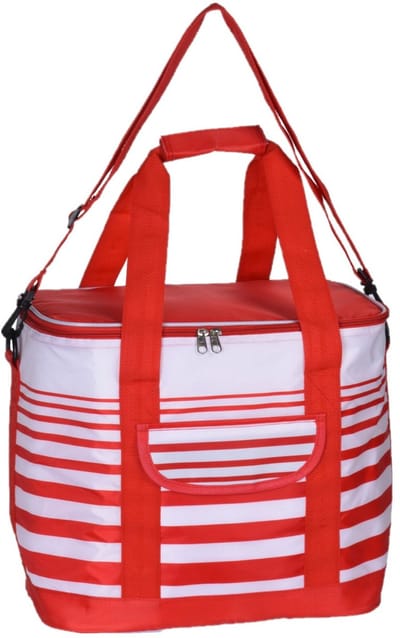Koeltas draagtas schoudertas - rood/wit gestreept - 28 x 18 x 29 cm - 12 liter - Koeltassen