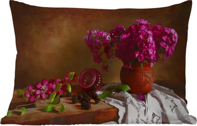 Buitenkussens - Tuin - Rustiek - Bloemen - Roze - Vaas - Stilleven - 50x30 cm