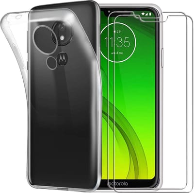 Silicone hoesje transparant met 2 Pack Tempered glas Screen Protector Geschikt voor: Motorola Moto G7 plus