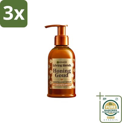 3 x Garnier - Loving Blends Honing Goud - Herstellend Haarserum - Beschadigd & Breekbaar Haar - 115 ml - Grootverpakking - Haarherstel - Haarversterking - Haarbescherming - Beschadigd Haar - Breekbaar Haar