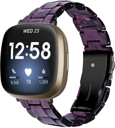 Strap-it Resin smartwatch bandje - geschikt voor Fitbit Sense / Fitbit Versa 3 - zwart/paars