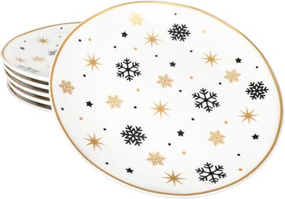 Set van 6 sterren zwart en goud steengoed gebaksbordjes voor 6 personen - 23108240