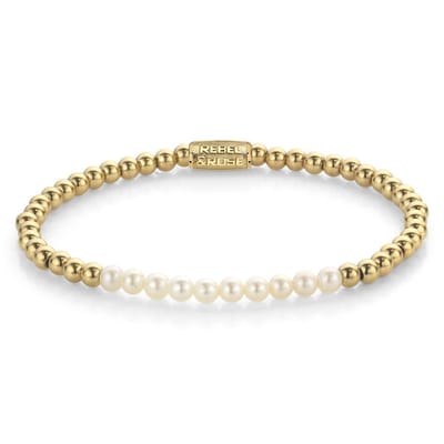 Rebel & Rose Pearl Gem Meets Yellowgold Armband RR-40127-G – Wit Parel