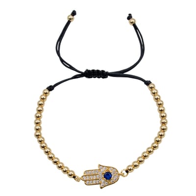 Marama Damesarmband Hamsa Hand Zwart Goud - verstelbaar - goud - blauwe zirkoon - subtiel - gold plating