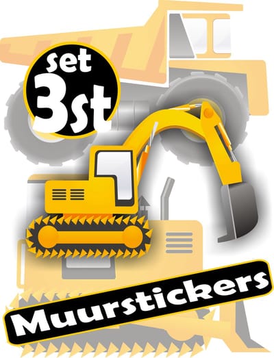 Jerma - Bouwmachines Stickerset – Graafmachine, Bulldozer & Kiepwagen – Kinderkamer Decoratie