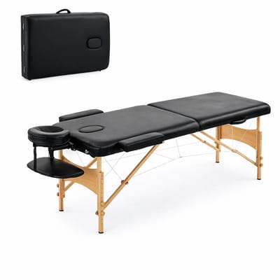 Jurrys Massagetafel - Fysiotafel - Massagebed - Draagbaar - Hoofdsteun & Armsteunen -Stabiel - Verstelbaar - Zwart - L210 x H92Cm