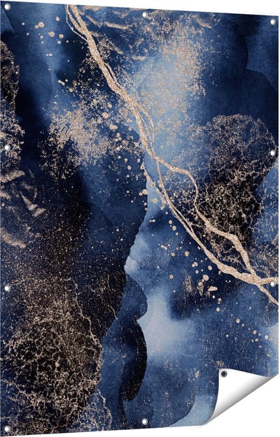 Gards Tuinposter Abstracte Kunst - Zwarte Marmer met Gloed - 90x120 cm - Tuindoek - Tuindecoratie - Wanddecoratie buiten - Tuinschilderij