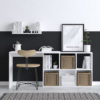 Asir - Studiebureau - Wit, Eikenhout - 100% met melamine gecoat spaanplaat - 105 x 45 x 13 cm