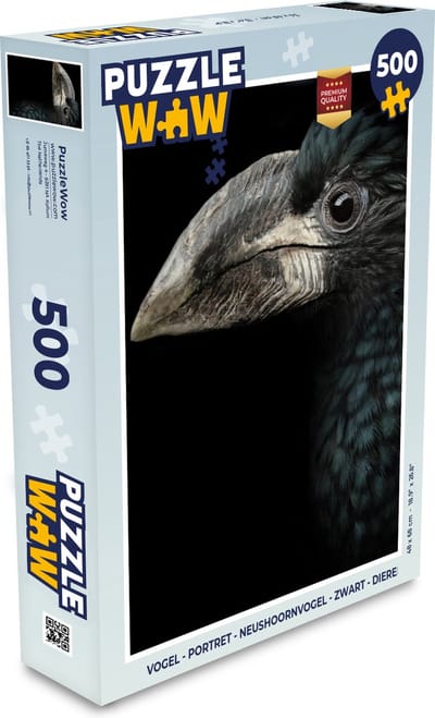 Puzzel Vogel - Portret - Neushoornvogel - Zwart - Dieren - Legpuzzel - Puzzel 500 stukjes