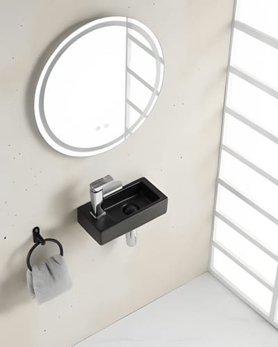 AquaVik Mini Fontein Smäl Links 36,5 x 18 x 9 cm Keramiek Mat Zwart