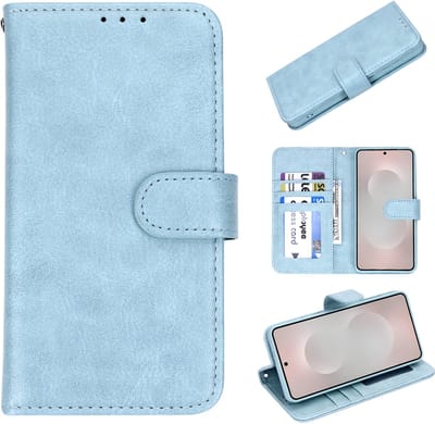 Casemania Hoesje Geschikt voor Samsung Galaxy S26 - Licht Blauw - Luxe Kunstleren Portemonnee Book Case met Pasjeshouder en Standaardfunctie
