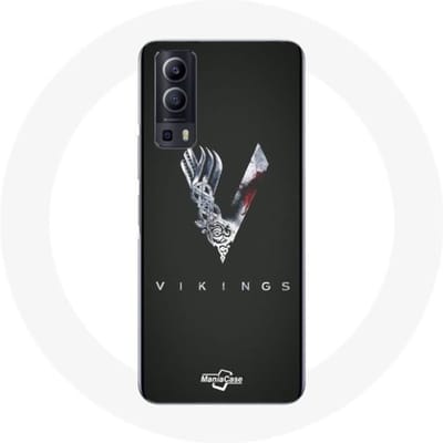 Coque pour Vivo Y72 Vikings Série Saison 6 logo V Epée Gris Fond Noir