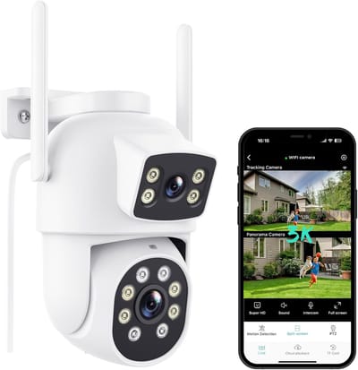 2.5K Buiten Beveiligingscamera - 6MP PTZ WiFi Camera met Dubbele Lens en Nachtzicht in Kleur