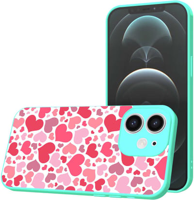 Smartphonica Telefoonhoesje Geschikt voor iPhone 12 met Hartjes opdruk - TPU Back Cover Case Hearts Design - Turquoise geschikt voor iPhone 12