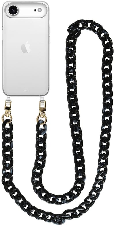 xoxo Wildhearts siliconen hoesje - Geschikt voor iPhone 17 Air - Marble Black - Lang Koord - Telefoonhoesje - Hoesje met koord - telefoonkoord - Transparant hoesje - Lang zwart marmerprint koord