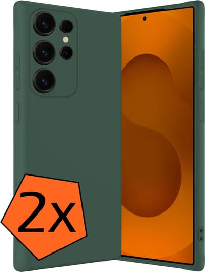 Hoes - 2 Stuks - Geschikt voor Samsung Galaxy S25 Ultra - Sterk & Shockproof - Case Siliconen - Back Cover - Telefoon Hoes - Donkergroen