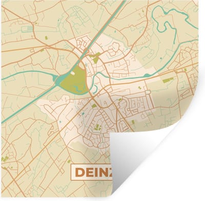 Muurstickers - Sticker Folie - Stadskaart - Deinze - Plattegrond - België - Kaart - 100x100 cm - Plakfolie - Muurstickers Kinderkamer - Zelfklevend Behang XXL - Zelfklevend behangpapier - Stickerfolie