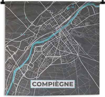 Wandkleed - Wanddoek - Compiègne - Frankrijk - Stadskaart - Plattegrond - Kaart - 180x180 cm - Wandtapijt
