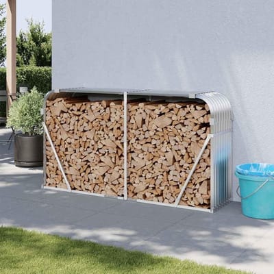Houtopslag Rek - Brandhout Houder - Tuin Opslag - Robuust Gegalvaniseerd Staal - 180 x 45 x 100 cm - Zilverkleurig