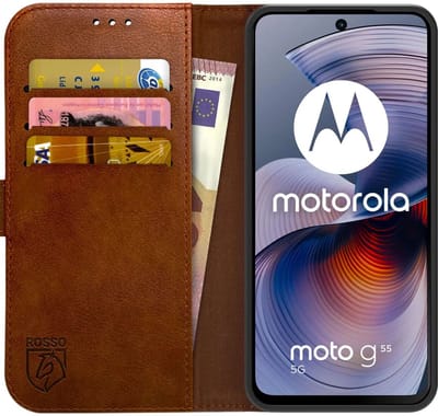 Rosso Element Geschikt voor Motorola Moto G55 | Wallet Book Case | Portemonnee Hoesje | 3 Pasjes | Magneetsluiting | Stand Functie | Bruin