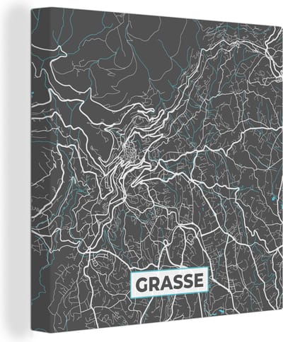 Canvas Schilderij Grasse - Frankrijk - Plattegrond - Stadskaart - Kaart - 20x20 cm - Wanddecoratie