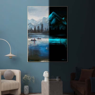 YS Schilderij - Handgeschilderd canvas schilderij 120x80 cm - Wanddecoratie Figuur - Blauw en turquoise - Canvas - Muurdecoratie woonkamer - Slaapkamer decoratie - Kamer accessoires - Schilderij canvas - abstract schilderij mens - Met blauw frame Red