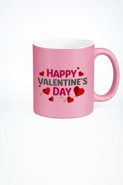 Roze Glitter Valentijn Mok | Happy Valentine's Day Beker | Cadeau voor Liefde