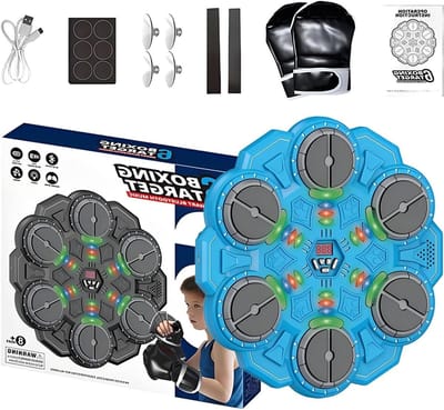 Boksmachine Muziek - Workout Apparatuur - Interactieve Fitness - Lichtgeleide Doelen - 6 Zones - Blauw