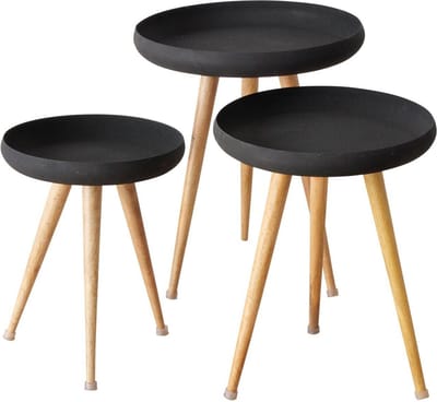 Loft koffietafels met zwart blad en poten van mangohout MASDOUR, 3 stuks