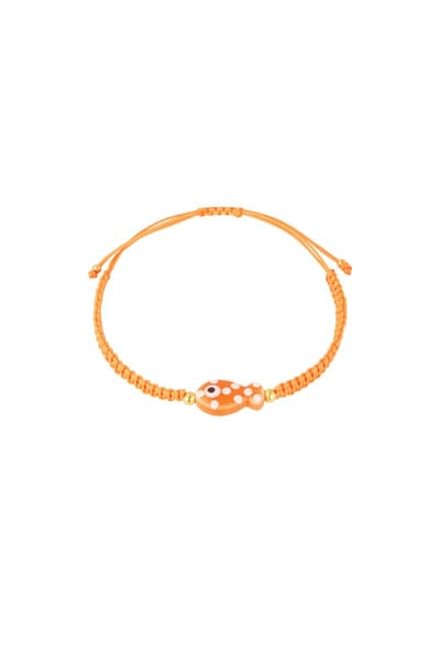 Armband verstelbaar koord - Vis bedel - Oranje - Stainless steel - Keramiek - Touw armband - Polyester armband - Enkelbandje - Charm sieraden - Ibiza - Boho - Cadeau - Festival