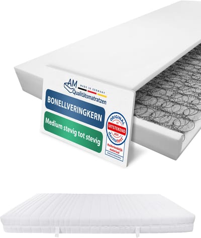 AM Qualitätsmatratzen - Bonellvering matras 90x200cm - Gemiddeld (H3) / Stevig (H4) - 19cm hoogte - Made in Germany - Hoogwaardige tijk van dubbelgewatteerde stof met vochtabsorberende vezels