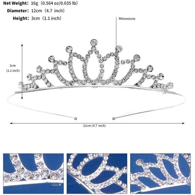 Mode Européenne et Américaine Couronne de Princesse Accessoires pour Cheveux Simple Couronne d'Anniversaire Bandeau Headband Alliage Strass Petite Couronne pour Enfants white