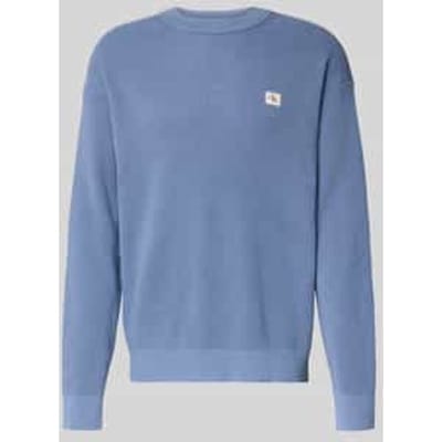 Calvin Klein Ls Ez Cotton Waffle Sweater Dusty Sailor Blue Size: M | Sweaters Outlet | Heren | Blauw