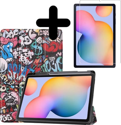 Hoesje - Geschikt voor Samsung Galaxy Tab S6 Lite - Met Screenprotector - Trifold Bookcase Hoes - Hard Cover Case - Met Uitsparing Geschikt voor S Pen - Hardcover Book - Tablethoes - Graffity