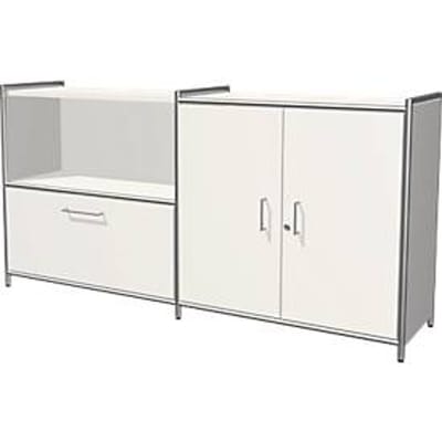 Sideboard Toledo, afsluitbaar, schuiflade + open vak, 2 ordnerhoogten, vleugeldeuren, B 1580 x D 380 mm, wit