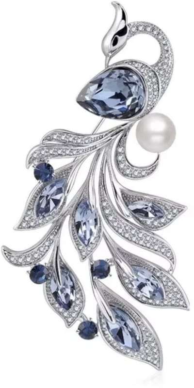 N3 Collecties Elegante pauwen broche in zilver met blauwe kristallen voor vrouwen